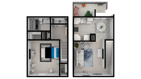Floor plan for 1 bed, 1 bath, 715 sqft